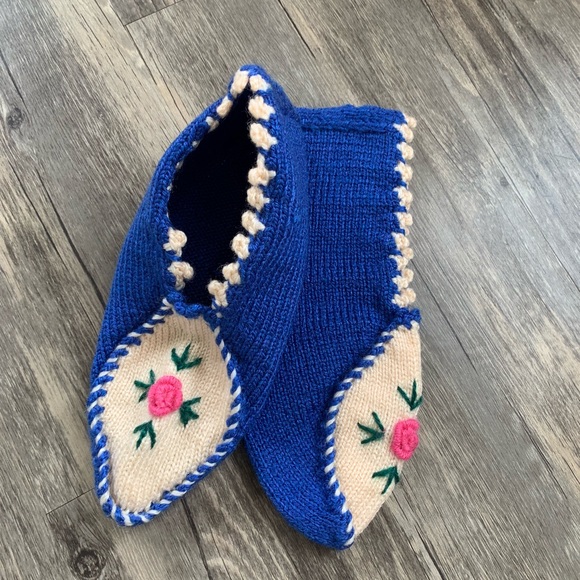 Hand Knit Wool Sock Bootie Slippers Handmade - Picture 4 of 8